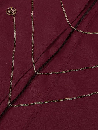 男性用ブラック ヴィンテージ レトロ チェーン ノースリーブ マント レトロ コスチューム バーガンディ