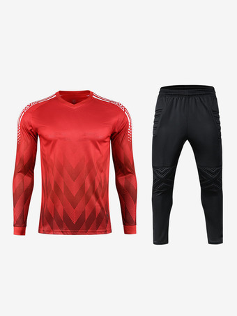 Rosso Tuta da portiere di calcio da uomo sportiva traspirante a maniche lunghe da allenamento