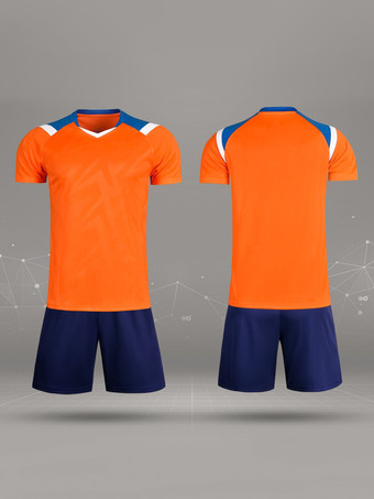 オレンジ メンズ フットボール ジャージ 大人用 スポーツ 通気性 トレーニング 半袖 トップとショーツ