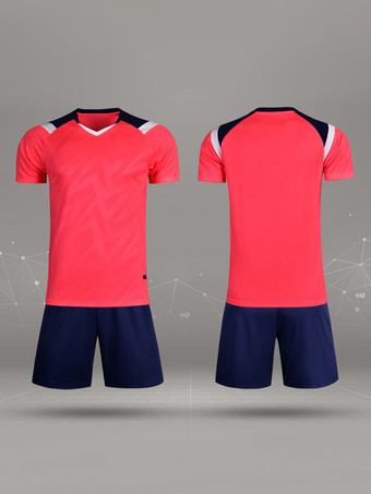 コーラルレッドメンズ フットボール ジャージ 大人用 スポーツ 通気性 トレーニング 半袖 トップとショーツ