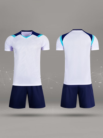 ホワイト メンズ フットボール ジャージ 大人用 スポーツ 通気性 トレーニング 半袖 トップとショーツ