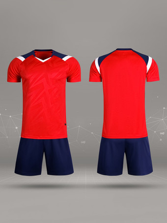 レッド メンズ フットボール ジャージ 大人用 スポーツ 通気性 トレーニング 半袖 トップとショーツ