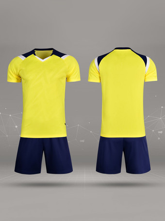 イエローメンズ フットボール ジャージ 大人用 スポーツ 通気性 トレーニング 半袖 トップとショーツ