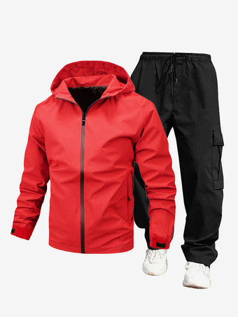 レッド メンズ軽量ジャケット防風防水レジャーハイキングスーツ