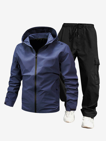 ダークネイビーメンズ軽量ジャケット防風防水レジャーハイキングスーツ