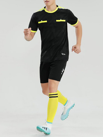 ブラック メンズ サッカー ゴールキーパー ユニフォーム スーツ 大人用 通気性 トレーニング 半袖 トップスとショーツ