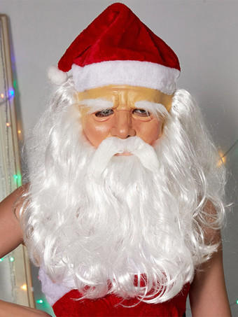 ホワイト サンタクロース フード付きマスク 白ひげ ラテックス ヘッドカバー