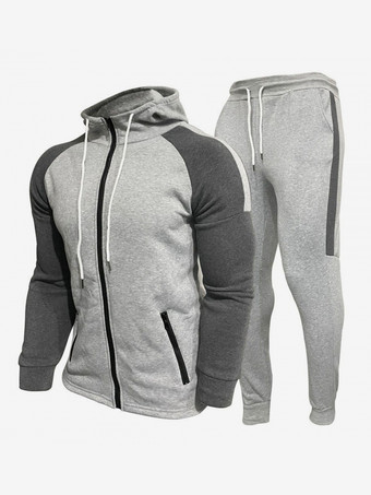 グレイメンズ パッチワーク カーディガン フード付き スウェットシャツ カジュアル スポーツスーツ