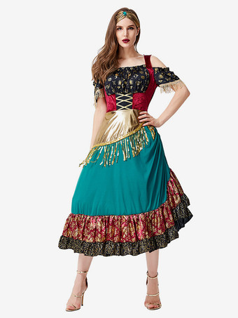 スターライトジプシーコスチューム グリーンセクシードレス 花柄プリントセット ホリデーコスチューム