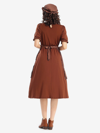 ダークブラウンの狼おばあちゃんがおばあちゃんメイドのレース衣装を演じる