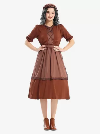 Costume di pizzo da vecchia nonna lupo marrone scuro che