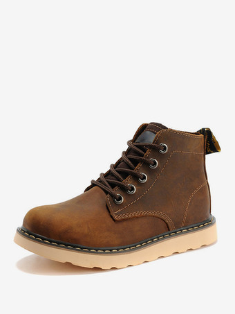 ブラウン メンズ ワークブーツ 牛革 クラシック イエロー ショート アンクルブーツ