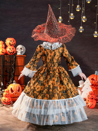 ビクトリア朝のロココ調のコスチューム 黒のレトロな女の子用花柄フリルコスチューム