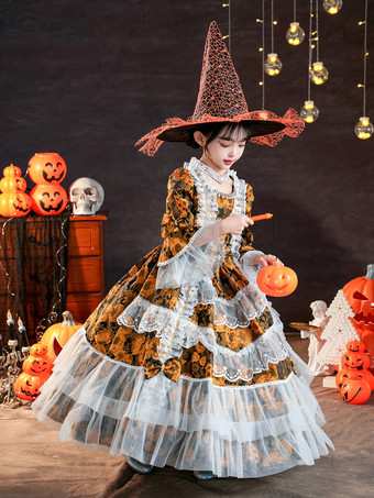 ビクトリア朝のロココ調のコスチューム 黒のレトロな女の子用花柄フリルコスチューム