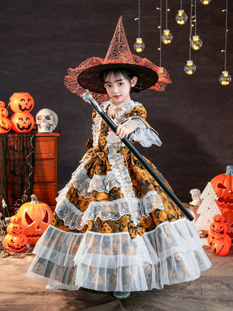 ビクトリア朝のロココ調のコスチューム 黒のレトロな女の子用花柄フリルコスチューム