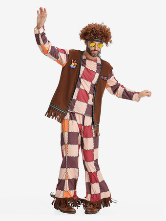 ヒッピーコスチューム メンズ ホリデー フリンジ 長袖 レトロ 衣類