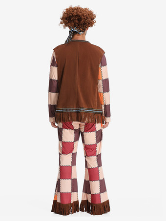 ヒッピーコスチューム メンズ ホリデー フリンジ 長袖 レトロ 衣類