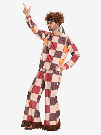 ヒッピーコスチューム メンズ ホリデー フリンジ 長袖 レトロ 衣類