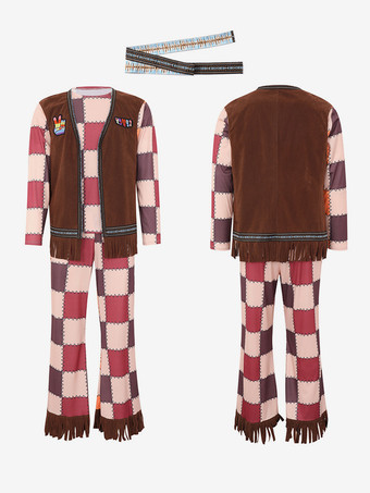 ヒッピーコスチューム メンズ ホリデー フリンジ 長袖 レトロ 衣類