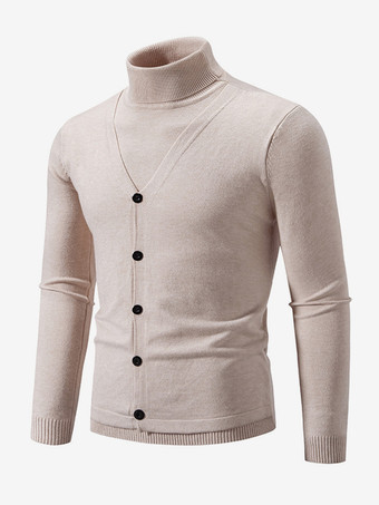 アイボリー メンズ ニット セーター コート ハイカラー ボタン プラスサイズ プルオーバー