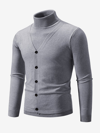 グレイメンズ ニット セーター コート ハイカラー ボタン プラスサイズ プルオーバー