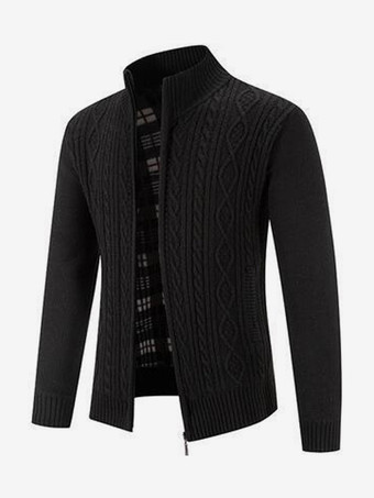ブラック メンズ ニットセーター ハイカラー 長袖 カーディガン コート