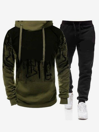 ハンターグリーン メンズ カジュアル 赤と黒 スウェットシャツ 長袖 パーカーとパンツ