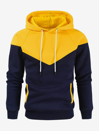 イエローメンズ 3Dプリント フード付きスウェットシャツ ゆったり 長袖 パッチワーク パーカー