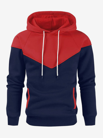 レッド メンズ 3Dプリント フード付きスウェットシャツ ゆったり 長袖 パッチワーク パーカー