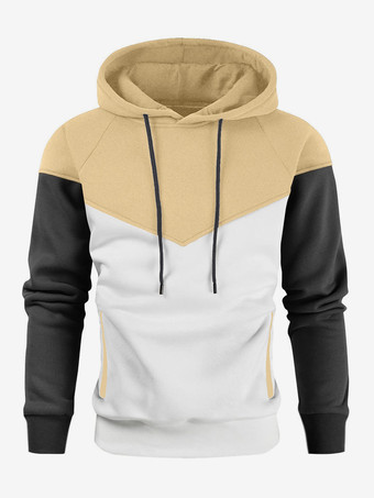 アイボリー メンズ 3Dプリント フード付きスウェットシャツ ゆったり 長袖 パッチワーク パーカー