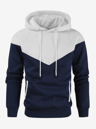 ホワイト メンズ 3Dプリント フード付きスウェットシャツ ゆったり 長袖 パッチワーク パーカー