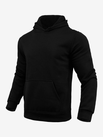 ブラック メンズパーカー フリース 無地 フード付き プルオーバー カジュアル 長袖 トップス