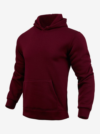 ワインレッド メンズパーカー フリース 無地 フード付き プルオーバー カジュアル 長袖 トップス