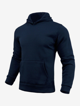 ダークネイビーメンズパーカー フリース 無地 フード付き プルオーバー カジュアル 長袖 トップス
