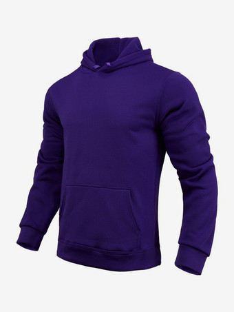 パープル メンズパーカー フリース 無地 フード付き プルオーバー カジュアル 長袖 トップス