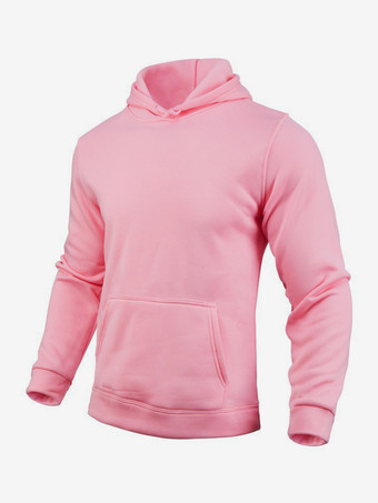 ピンクメンズパーカー フリース 無地 フード付き プルオーバー カジュアル 長袖 トップス