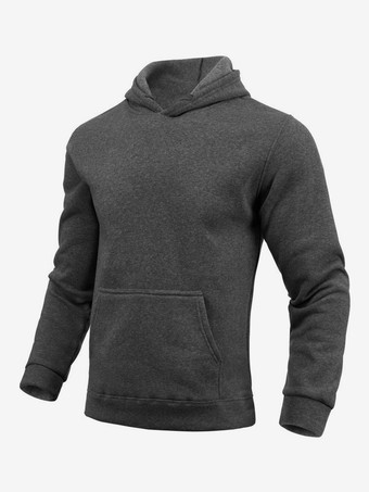 ダークグレー メンズパーカー フリース 無地 フード付き プルオーバー カジュアル 長袖 トップス