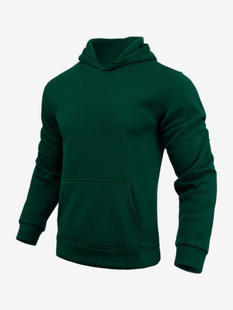 ハンターグリーン メンズパーカー フリース 無地 フード付き プルオーバー カジュアル 長袖 トップス