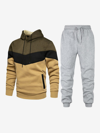 JauneEnsemble de sport deux pièces pour homme sweat-shirt à capuche et pantalon décontractés en patchwork