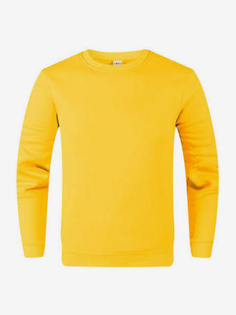 イエローメンズトップス 無地 長袖 ゆったり Tシャツ