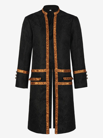 男性用ブラック ヴィンテージ ポリエステル 長袖 レトロコスチューム