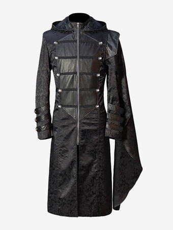 黒 ヴィンテージ 長袖 ポリエステル ポリエステル繊維 オーバーコート レトロ コスチューム 男性用