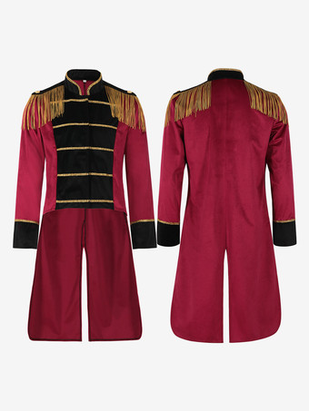 男性用のエレガントなポリエステル製長袖レトロコスチューム、レッドヴィンテージセット バーガンディ