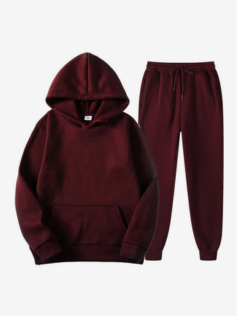 ワインレッド メンズ スウェットシャツ スーツ プラスサイズ フリース パーカー スウェットパンツ ツーピーススーツ