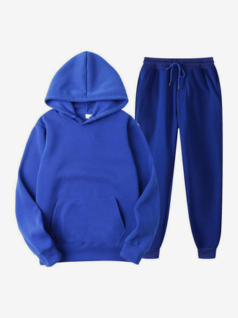 ブルー メンズ スウェットシャツ スーツ プラスサイズ フリース パーカー スウェットパンツ ツーピーススーツ