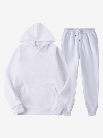 ホワイト メンズ スウェットシャツ スーツ プラスサイズ フリース パーカー スウェットパンツ ツーピーススーツ