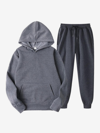 ダークグレー メンズ スウェットシャツ スーツ プラスサイズ フリース パーカー スウェットパンツ ツーピーススーツ