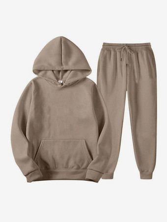 ブラウン メンズ スウェットシャツ スーツ プラスサイズ フリース パーカー スウェットパンツ ツーピーススーツ