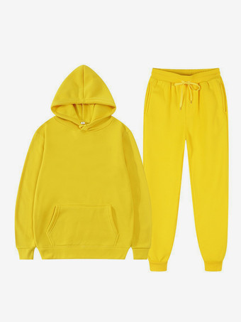 イエローメンズ ツーピースセット フリース スウェットシャツ メンズ パーカーとパンツ