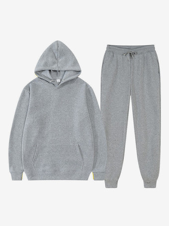 ライトグレー メンズ ツーピースセット フリース スウェットシャツ メンズ パーカーとパンツ